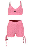 Pink Fashion Sportswear Solid Bandage Long Sleeve Three-piece Set