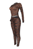 Leopard Print Sexy Print Patchwork O Neck Long Sleeve Two Pieces