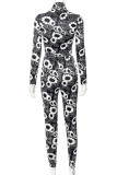 Black Fashion Casual Print Basic Turtleneck Long Sleeve Two Pieces