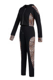 Pink Casual Print Leopard Split Joint Hooded Collar Long Sleeve Two Pieces