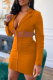 Tangerine Red Sexy Solid Mesh Turndown Collar Pencil Skirt Dresses