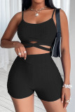 Royal Blue Fashion Sportswear Solid Patchwork Backless Spaghetti Strap Sleeveless Two Pieces
