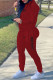 Burgundy Fashion Casual Print Letter Turndown Collar Long Sleeve Two Pieces