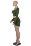 Burgundy Fashion Sexy Solid Asymmetrical Square Collar Long Sleeve Two Pieces