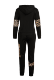 Leopard Print Casual Leopard Camouflage Print Patchwork Hooded Collar Long Sleeve Two Pieces