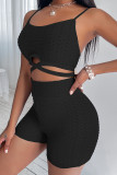 Royal Blue Fashion Sportswear Solid Patchwork Backless Spaghetti Strap Sleeveless Two Pieces