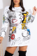 White Casual Print Patchwork O Neck Straight Dresses