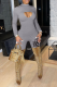 Grey Sexy Print Hollowed Out Half A Turtleneck Skinny Jumpsuits