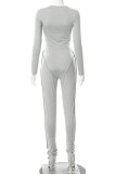 Grey Casual Sportswear Solid Patchwork O Neck Long Sleeve Two Pieces