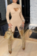 Khaki Sexy Print Hollowed Out Half A Turtleneck Skinny Jumpsuits