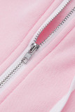Pink Fashion Casual Solid Zipper Hooded Collar Long Sleeve Two Pieces