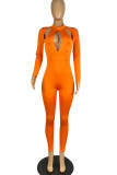 Red Sexy Solid Hollowed Out Patchwork O Neck Regular Jumpsuits