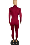 Red Sexy Solid Hollowed Out Patchwork O Neck Regular Jumpsuits