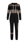 Leopard Print Casual Leopard Camouflage Print Patchwork Hooded Collar Long Sleeve Two Pieces