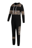 Leopard Print Casual Leopard Camouflage Print Patchwork Hooded Collar Long Sleeve Two Pieces