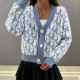 Blue Fashion Street Letter Patchwork V Neck Tops