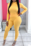Yellow Casual Solid Patchwork Hot Drill O Neck Regular Jumpsuits