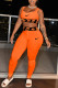 Orange Fashion Casual Print Patchwork U Neck Sleeveless Two Pieces