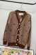 Khaki Fashion Casual Letter Striped Patchwork V Neck Tops