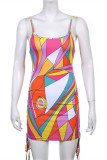 Multicolor Fashion Sexy Print Bandage Backless Spaghetti Strap Sleeveless Dress