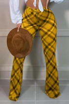Yellow Casual Plaid Print Patchwork Straight High Waist Straight Full Print Bottoms