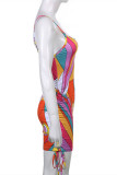 Multicolor Fashion Sexy Print Bandage Backless Spaghetti Strap Sleeveless Dress