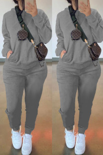 Dark Gray Fashion Casual Solid Basic Hooded Collar Long Sleeve Two Pieces