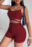 Royal Blue Fashion Sportswear Solid Patchwork Backless Spaghetti Strap Sleeveless Two Pieces