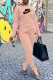 Light Pink Fashion Casual Print Patchwork Slit O Neck Long Sleeve Two Pieces