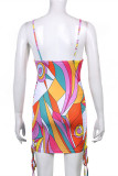 Multicolor Fashion Sexy Print Bandage Backless Spaghetti Strap Sleeveless Dress