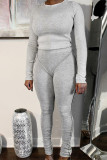 Grey Casual Sportswear Solid Patchwork O Neck Long Sleeve Two Pieces