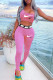 Pink Fashion Casual Print Patchwork One Shoulder Sleeveless Two Pieces