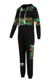 Leopard Print Casual Leopard Camouflage Print Patchwork Hooded Collar Long Sleeve Two Pieces