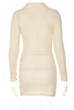 Cream White Sexy Casual Solid Buttons Turndown Collar Long Sleeve Dresses
