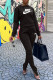 Black Fashion Casual Print Patchwork Slit O Neck Long Sleeve Two Pieces