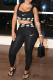 Black Fashion Casual Print Patchwork U Neck Sleeveless Two Pieces