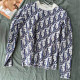 Blue Fashion Street Letter Patchwork O Neck Tops