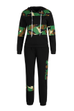 Leopard Print Casual Leopard Camouflage Print Patchwork Hooded Collar Long Sleeve Two Pieces