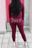 Burgundy Casual Solid Patchwork Hot Drill O Neck Regular Jumpsuits