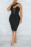 Black Fashion Sexy Solid Split Joint Backless One Shoulder Sleeveless Dress Dresses