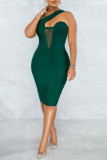 Ink Green Fashion Sexy Solid Split Joint Backless One Shoulder Sleeveless Dress Dresses