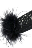 Black Sexy Solid Patchwork See-through Feathers Beading Hot Drill O Neck One Step Skirt Dresses