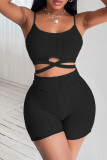 Royal Blue Fashion Sportswear Solid Patchwork Backless Spaghetti Strap Sleeveless Two Pieces
