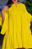 Red Fashion Casual Solid Basic O Neck Flared Sleeves Loose Dresses