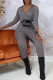 Dark Gray Fashion Casual Solid Hollowed Out V Neck Regular Jumpsuits
