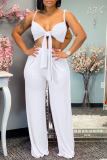 Red Sexy Solid Patchwork Spaghetti Strap Sleeveless Two Pieces