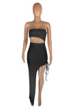 Pink Fashion Sexy Solid Hollowed Out Backless Strapless Irregular Dress