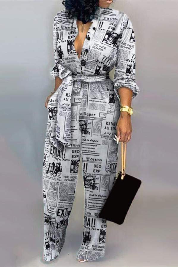 White Fashion Light Print Long Sleeve Half-Open collar