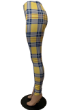 Green Casual Plaid Patchwork Skinny High Waist Pencil Full Print Bottoms