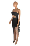 Pink Fashion Sexy Solid Hollowed Out Backless Strapless Irregular Dress